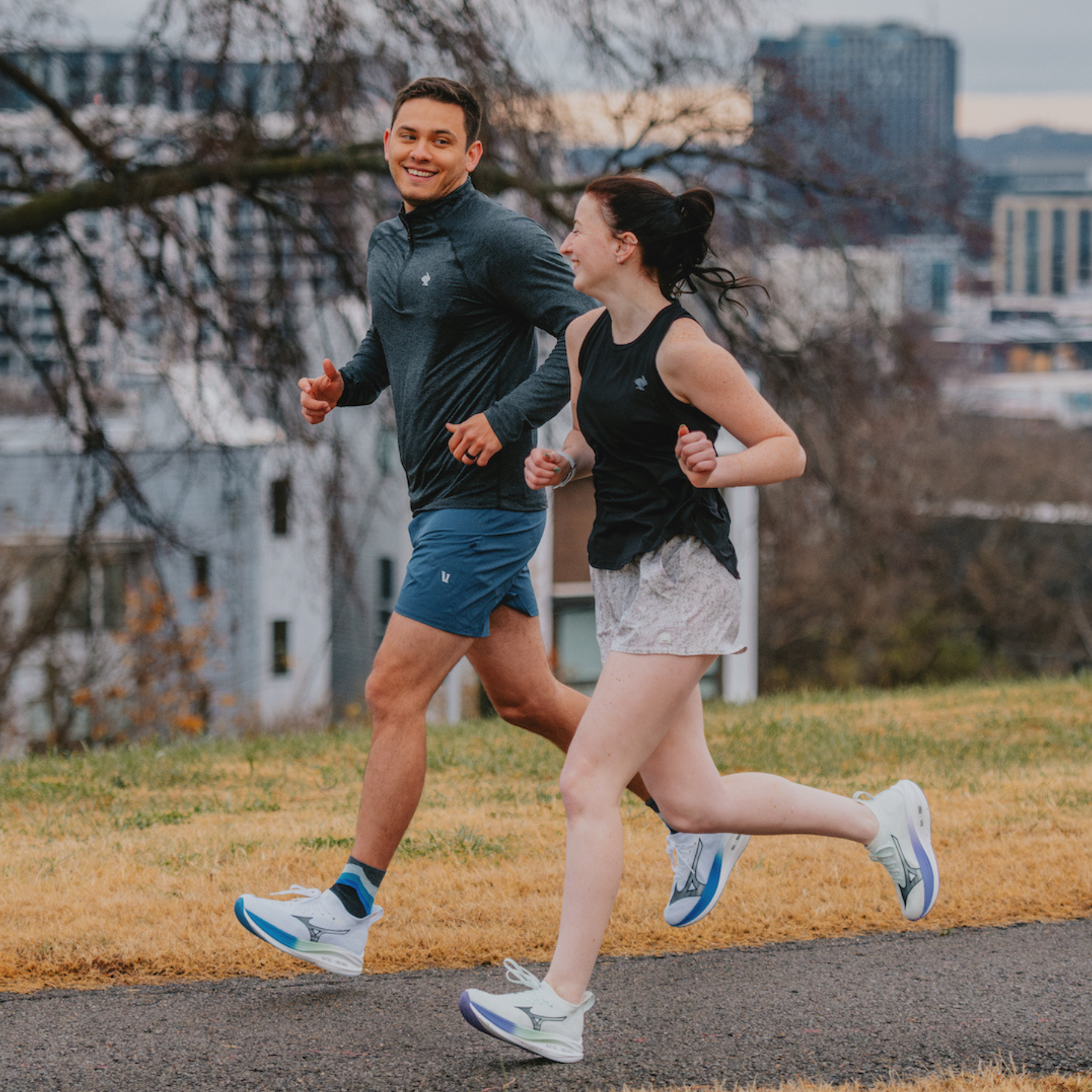 Man and woman running together